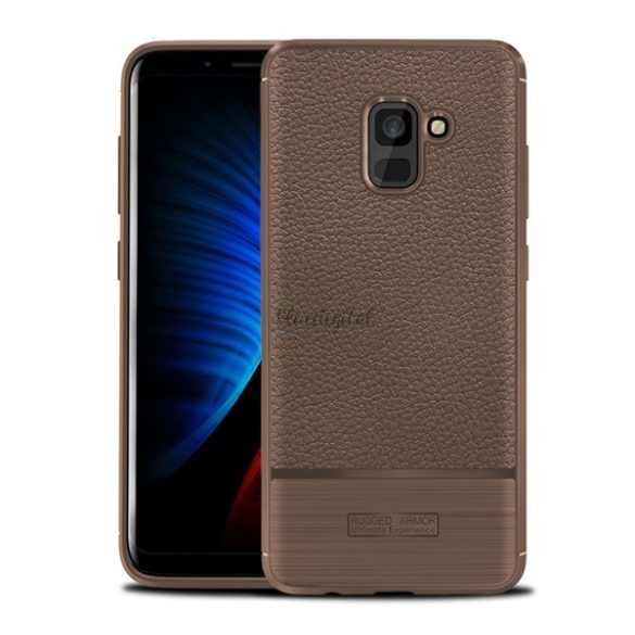 Szilikon telefonvédő (közepesen ütésálló, bőr hatású, szálcsiszolt) BARNA Samsung Galaxy A8 Plus (2018) SM-A730F