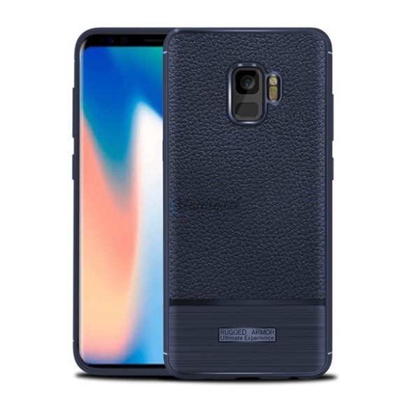 Szilikon telefonvédő (közepesen ütésálló, bőr hatású, szálcsiszolt) SÖTÉTKÉK Samsung Galaxy S9 (SM-G960)