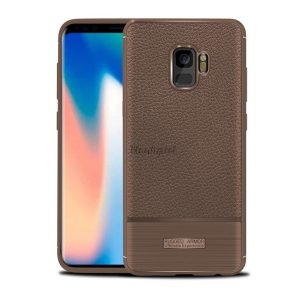 Szilikon telefonvédő (közepesen ütésálló, bőr hatású, szálcsiszolt) BARNA Samsung Galaxy S9 (SM-G960)