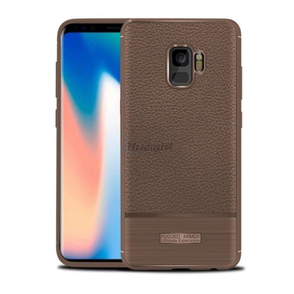 Szilikon telefonvédő (közepesen ütésálló, bőr hatású, szálcsiszolt) BARNA Samsung Galaxy S9 (SM-G960)