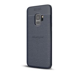   Szilikon telefonvédő (közepesen ütésálló, bőr hatású, varrás minta) SÖTÉTKÉK Samsung Galaxy S9 (SM-G960)