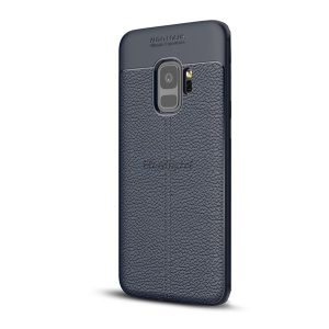Szilikon telefonvédő (közepesen ütésálló, bőr hatású, varrás minta) SÖTÉTKÉK Samsung Galaxy S9 (SM-G960)