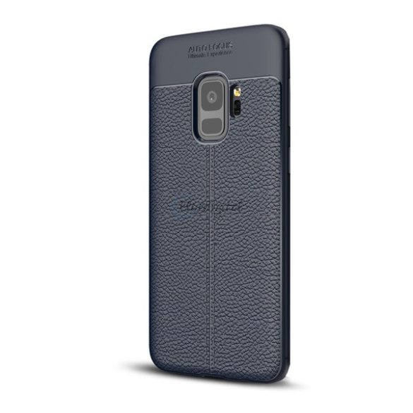Szilikon telefonvédő (közepesen ütésálló, bőr hatású, varrás minta) SÖTÉTKÉK Samsung Galaxy S9 (SM-G960)