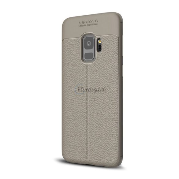 Szilikon telefonvédő (közepesen ütésálló, bőr hatású, varrás minta) SZÜRKE Samsung Galaxy S9 (SM-G960)