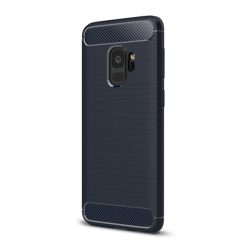   Szilikon telefonvédő (közepesen ütésálló, légpárnás sarok, szálcsiszolt, karbon minta) SÖTÉTKÉK Samsung Galaxy S9 (SM-G960)