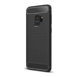  Szilikon telefonvédő (közepesen ütésálló, légpárnás sarok, szálcsiszolt, karbon minta) FEKETE Samsung Galaxy S9 (SM-G960)