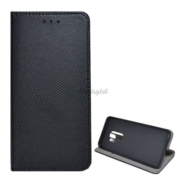 Tok álló, bőr hatású (FLIP, oldalra nyíló, asztali tartó funkció, rombusz minta) FEKETE Samsung Galaxy S9 Plus (SM-G965)