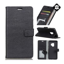   Tok álló, valódi bőr (FLIP, oldalra nyíló, asztali tartó funkció) FEKETE Samsung Galaxy S9 (SM-G960)
