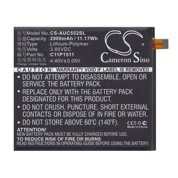 CAMERON SINO Li-Polymer akku (3,85V / 2900mAh, Asus 0B200-02000500 kompatibilis) FEKETE Asus Zenfone 3 5.5 (ZE552KL), Asus Zenfone 4 Selfie Pro (ZD552KL)