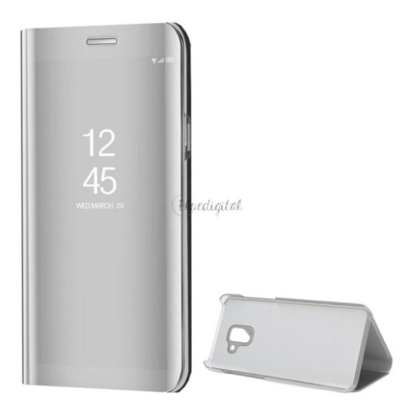 Tok álló (aktív FLIP, oldalra nyíló, asztali tartó funkció, tükrös felület, Mirror View Case) EZÜST Samsung Galaxy A8 Plus (2018) SM-A730F