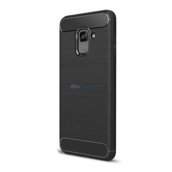 Szilikon telefonvédő (közepesen ütésálló, légpárnás sarok, szálcsiszolt, karbon minta) FEKETE Samsung Galaxy A8 (2018) SM-A530F