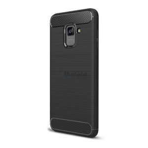 Szilikon telefonvédő (közepesen ütésálló, légpárnás sarok, szálcsiszolt, karbon minta) FEKETE Samsung Galaxy A8 Plus (2018) SM-A730F