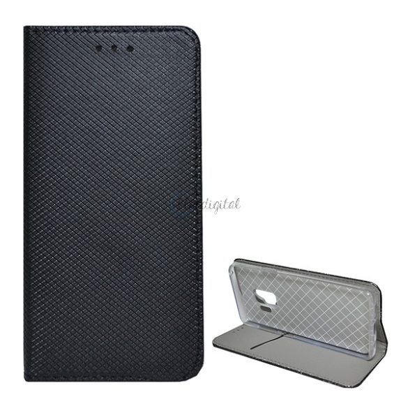 Tok álló, bőr hatású (FLIP, oldalra nyíló, asztali tartó funkció, rombusz minta) FEKETE Samsung Galaxy S9 (SM-G960)