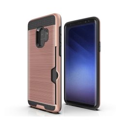   Műanyag telefonvédő (szilikon belső, közepesen ütésálló, bankkártya tartó, szálcsiszolt minta) ROZÉARANY Samsung Galaxy S9 (SM-G960)