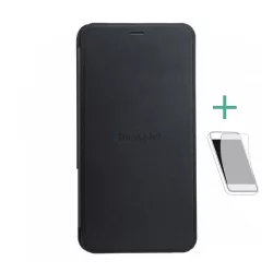   DOOGEE tok álló, bőr hatású (FLIP, oldalra nyíló, edzett üveg fólia) FEKETE Doogee X10