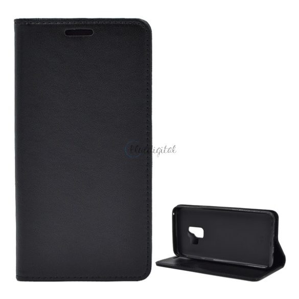 Tok álló, bőr hatású (FLIP, oldalra nyíló, asztali tartó funkció) FEKETE Samsung Galaxy S9 (SM-G960)