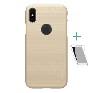 NILLKIN SUPER FROSTED műanyag telefonvédő (gumírozott, érdes felület, logó kivágás + képernyővédő fólia) ARANY Apple iPhone X 5.8, Apple iPhone XS 5.8