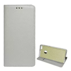   Tok álló, bőr hatású (FLIP, oldalra nyíló, asztali tartó funkció, rombusz minta) VILÁGOSSZÜRKE Huawei P10 Lite