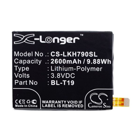 CAMERON SINO Li-Polymer akku (3,8V / 2600mAh, Google BL-T19 kompatibilis) FEKETE LG Nexus 5X (H791)