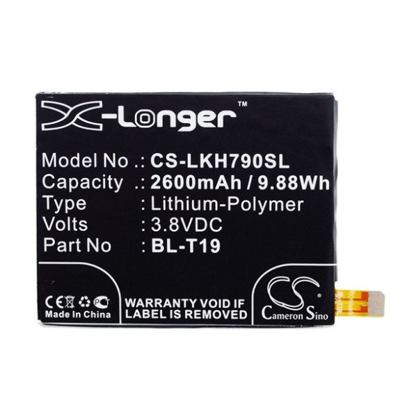 CAMERON SINO Li-Polymer akku (3.8V/2600mAh, Google BL-T19 kompatibilis) FEKETE LG Nexus 5X (H791)