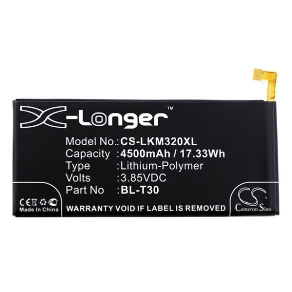 CAMERON SINO Li-Polymer akku (3,85V / 4500mAh, LG BL-T30 kompatibilis) FEKETE LG X Power 2 (M320)