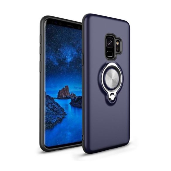 Műanyag telefonvédő (szilikon belső, közepesen ütésálló, telefontartó gyűrű, 360°-ban forgatható) KÉK Samsung Galaxy S9 (SM-G960)