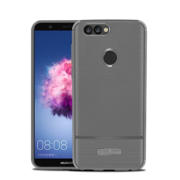 Szilikon telefonvédő (közepesen ütésálló, bőr hatású, szálcsiszolt) SZÜRKE Huawei P Smart (2018)