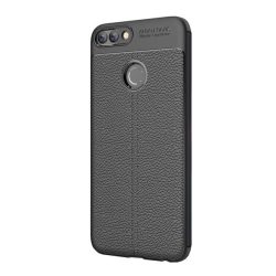   Szilikon telefonvédő (közepesen ütésálló, bőr hatású, varrás minta) FEKETE Huawei P Smart (2018)