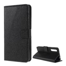   Tok álló, bőr hatású (FLIP, oldalra nyíló, asztali tartó funkció, prémium) FEKETE Huawei P20 Pro