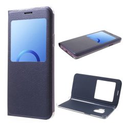   Tok álló, bőr hatású (FLIP, oldalra nyíló, View Window) SÖTÉTKÉK Samsung Galaxy S9 (SM-G960)