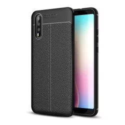   Szilikon telefonvédő (közepesen ütésálló, bőr hatású, varrás minta) FEKETE Huawei P20