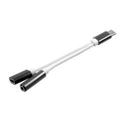   Audió adapter és töltőkábel (elosztó, Type-C + 3.5mm jack aljzat - Type-C) FEKETE
