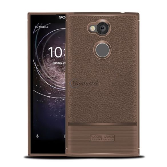 Szilikon telefonvédő (közepesen ütésálló, bőr hatású, szálcsiszolt) BARNA Sony Xperia L2 (H4311)