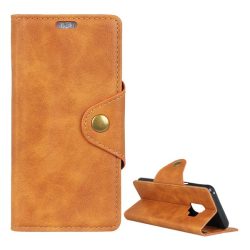   Tok álló, bőr hatású (FLIP, oldalra nyíló, asztali tartó funkció, koptatott bőr hatású minta, prémium) BARNA Samsung Galaxy S9 (SM-G960)