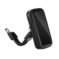   Kerékpáros és motoros telefontartó (tükörre, 360° kar, por és vízálló cipzáras tok, 5.5-6.3") FEKETE