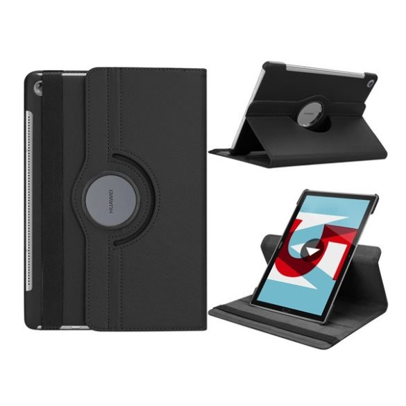 Tok álló, bőr hatású (FLIP, asztali tartó, 360°) FEKETE Huawei MediaPad M5 10.8 LTE, Huawei MediaPad M5 10.8 WIFI