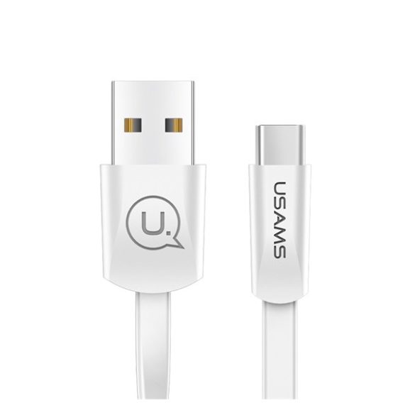 USAMS U2 adatkábel (USB - Type-C, gyorstöltő, 120cm, lapos kábel) FEHÉR