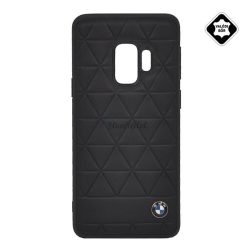  CG MOBILE BMW HEXAGON műanyag telefonvédő (valódi bőr bevonat, háromszög minta) FEKETE Samsung Galaxy S9 (SM-G960)