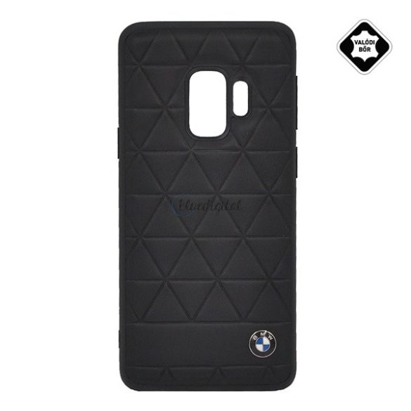 CG MOBILE BMW HEXAGON műanyag telefonvédő (valódi bőr bevonat, háromszög minta) FEKETE Samsung Galaxy S9 (SM-G960)