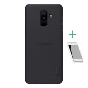 NILLKIN SUPER FROSTED műanyag telefonvédő (gumírozott, érdes felület + képernyővédő fólia) FEKETE Samsung Galaxy A6+ (2018) SM-A605F