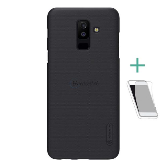 NILLKIN SUPER FROSTED műanyag telefonvédő (gumírozott, érdes felület + képernyővédő fólia) FEKETE Samsung Galaxy A6+ (2018) SM-A605F