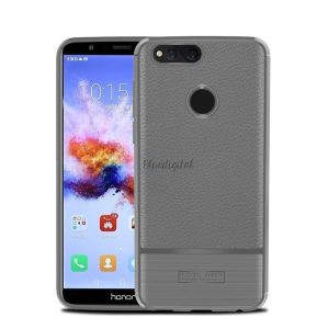 Szilikon telefonvédő (közepesen ütésálló, bőr hatású, szálcsiszolt) SZÜRKE Honor 7X (2017)