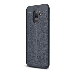   Szilikon telefonvédő (közepesen ütésálló, bőr hatású, varrás minta) SÖTÉTKÉK Samsung Galaxy A6+ (2018) SM-A605F