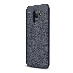 Szilikon telefonvédő (közepesen ütésálló, bőr hatású, varrás minta) SÖTÉTKÉK Samsung Galaxy A6+ (2018) SM-A605F