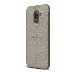   Szilikon telefonvédő (közepesen ütésálló, bőr hatású, varrás minta) SZÜRKE Samsung Galaxy A6+ (2018) SM-A605F