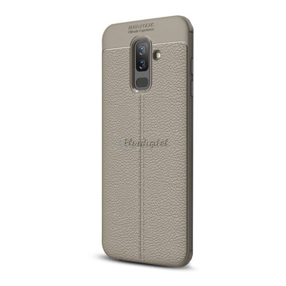 Szilikon telefonvédő (közepesen ütésálló, bőr hatású, varrás minta) SZÜRKE Samsung Galaxy A6+ (2018) SM-A605F
