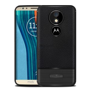 Szilikon telefonvédő (közepesen ütésálló, bőr hatású, szálcsiszolt) FEKETE Motorola Moto G6 Play (XT1922), Motorola Moto E5 (XT1944)