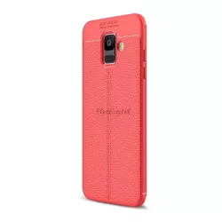  Szilikon telefonvédő (közepesen ütésálló, bőr hatású, varrás minta) PIROS Samsung Galaxy A6 (2018) SM-A600F
