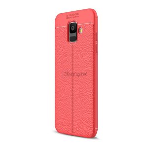 Szilikon telefonvédő (közepesen ütésálló, bőr hatású, varrás minta) PIROS Samsung Galaxy A6 (2018) SM-A600F