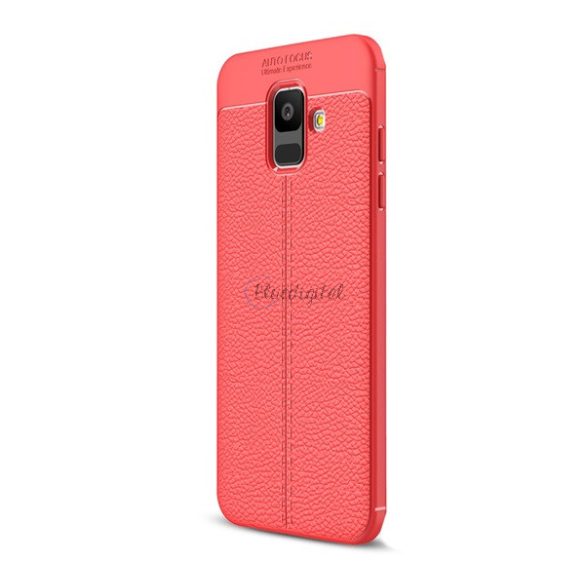 Szilikon telefonvédő (közepesen ütésálló, bőr hatású, varrás minta) PIROS Samsung Galaxy A6 (2018) SM-A600F
